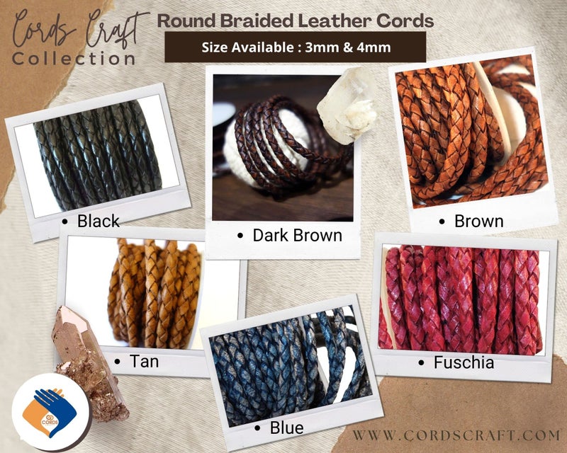 Cords Craft 3mm Braided Leather Cord Round Bolo Style | Perfect for Jewelry, Wrap Bracelets, Necklaces DIY,Crafts | Black Vintage 5.46 Yards (5 Meters) - Image 4